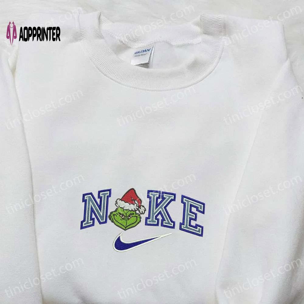 Grinch xmas x nike movie embroidered shirt – best christmas gift idea with nike inspiration Embroidered Shirt