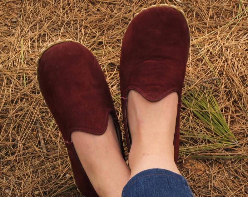Grounding shoes with copper, for women, classic burgundy nubuck