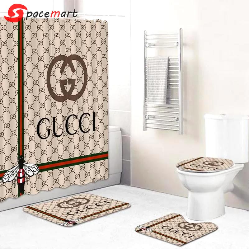 Gucci bee fashion bathroom set luxury shower curtain bath rug mat home decor Bathroom Set