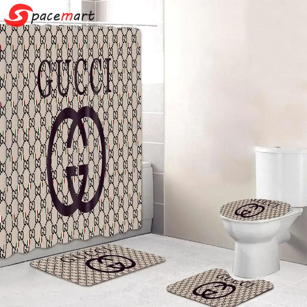 Gucci beige and black bathroom set bath mat hypebeast luxury fashion brand home decor Bathroom Set
