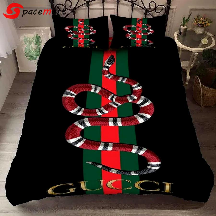 Gucci black snake luxury brand high-end bedding set home decorations 41 Bedding Sets