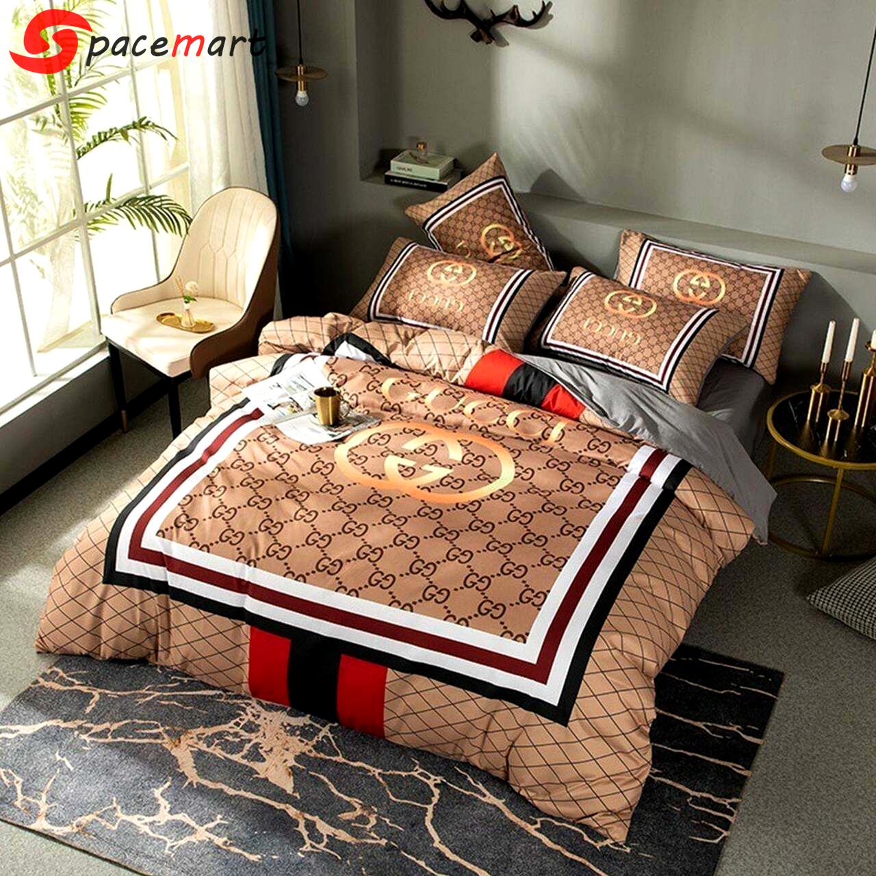 Gucci brown luxury brand high-end bedding set home decor ht Bedding Sets