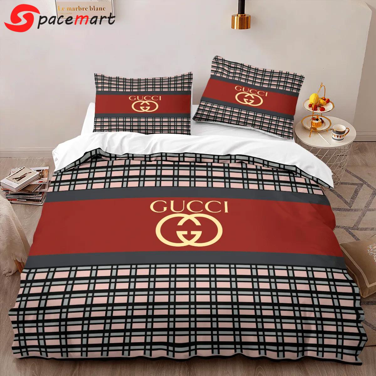 Gucci caro fashion logo premium luxury brand high-end bedding sets lv, bedroom decor , thanksgiving decorations for home best luxury bed sets gift thankgivings and christmas Bedding Sets