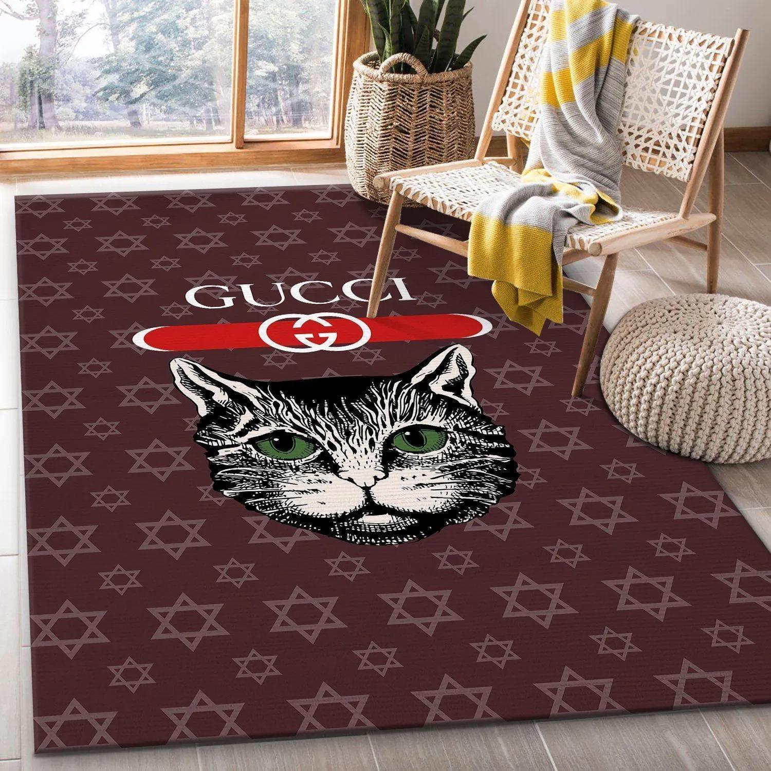 Gucci cat logo type 277. Upgrade Your Living Room with Luxury Home Decor: Area Carpets, Floor Decor, Door Mats, and Hot Gift Items with style a High-End Fashion Brand Rectangle Rug
