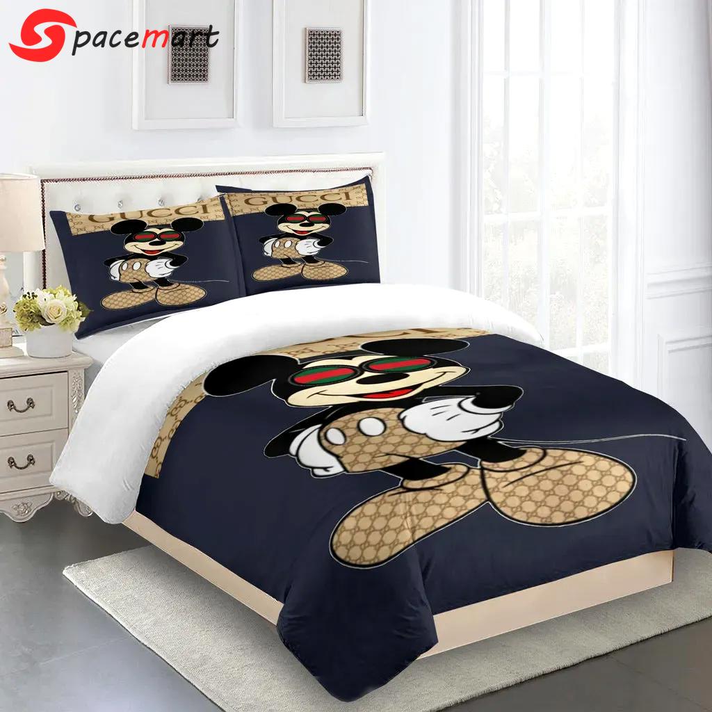 Gucci fashion logo limited luxury brand bedding sets, bedroom decor , thanksgiving decorations for home 08 mickey best luxury bed sets gift thankgivings and christmas Bedding Sets