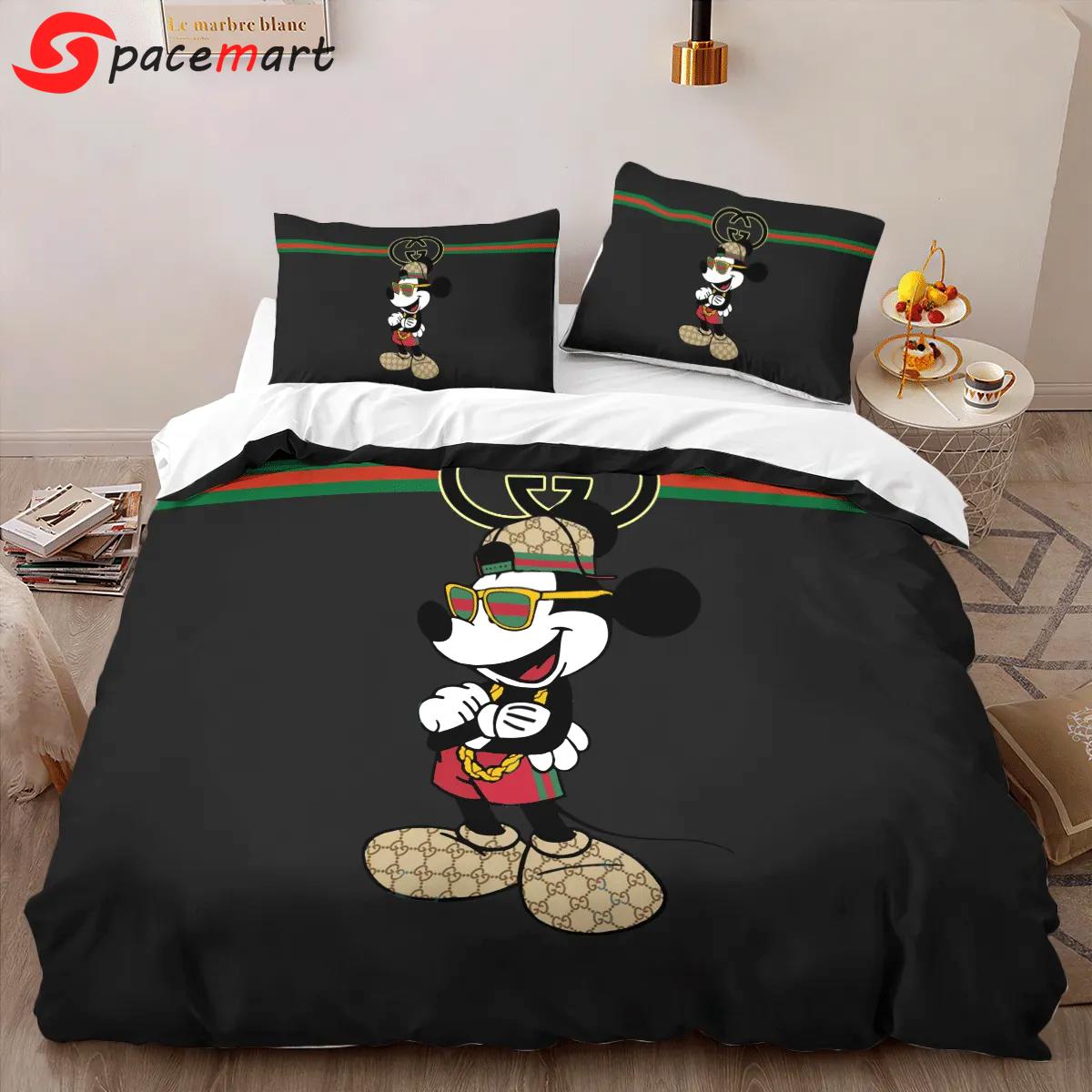 Gucci mickey black limited luxury brand high-end bedding sets, bedroom decor , thanksgiving decorations for home best luxury bed sets gift thankgivings and christmas Bedding Sets