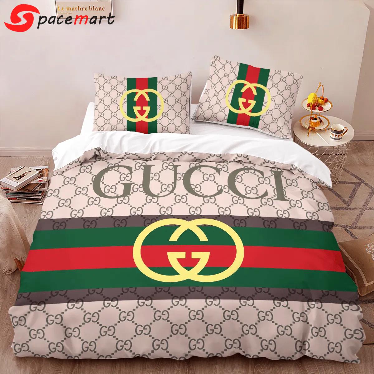 Gucci new brown limited luxury brand high-end bedding sets, bedroom decor , thanksgiving decorations for home best luxury bed sets gift thankgivings and christmas Bedding Sets