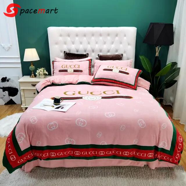 Gucci pink luxury brand bedding sets bedspread duvet cover set, bedroom decor , thanksgiving decorations for home best luxury bed sets gift thankgivings and christmas Bedding Sets