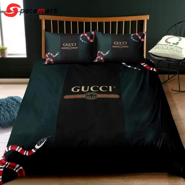 Gucci snake black green luxury brand bedding sets bedspread duvet cover set, bedroom decor , thanksgiving decorations for home best luxury bed sets gift thankgivings and christmas Bedding Sets