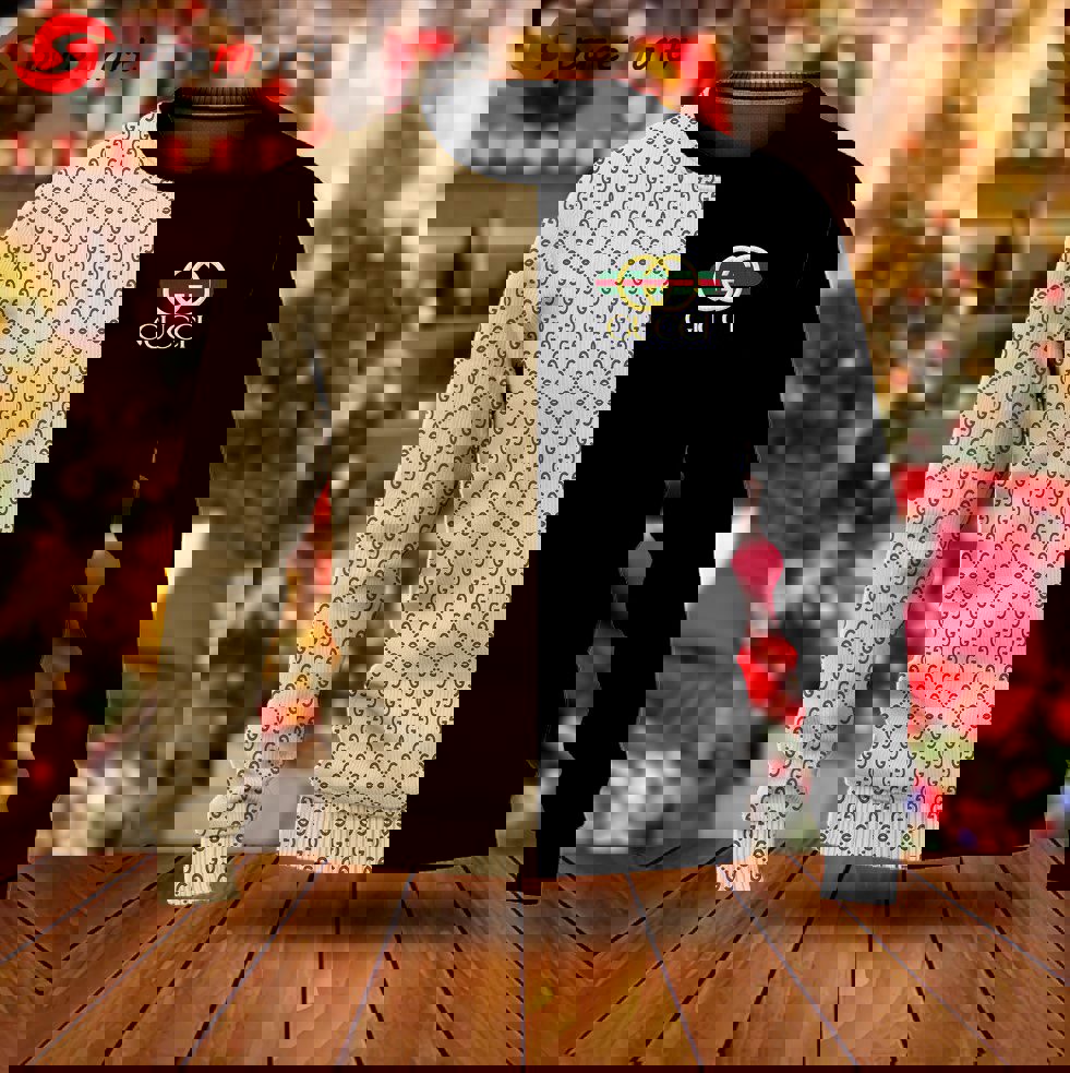 Gucci split luxury ugly christmas sweaterhot 2025 style 408 Christmas Ugly Sweater