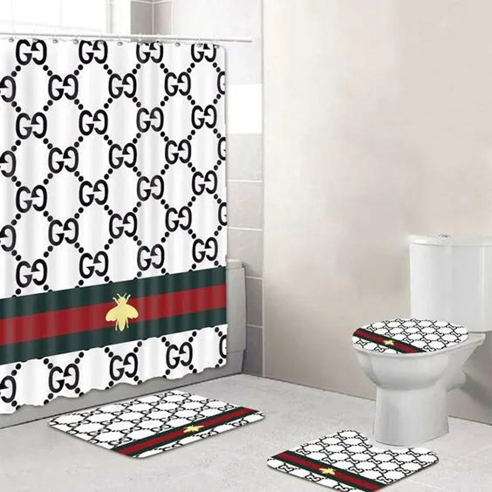 Gucci white bee hypebeast home decor luxury fashion brand bath mat bathroom sets Bathroom Set