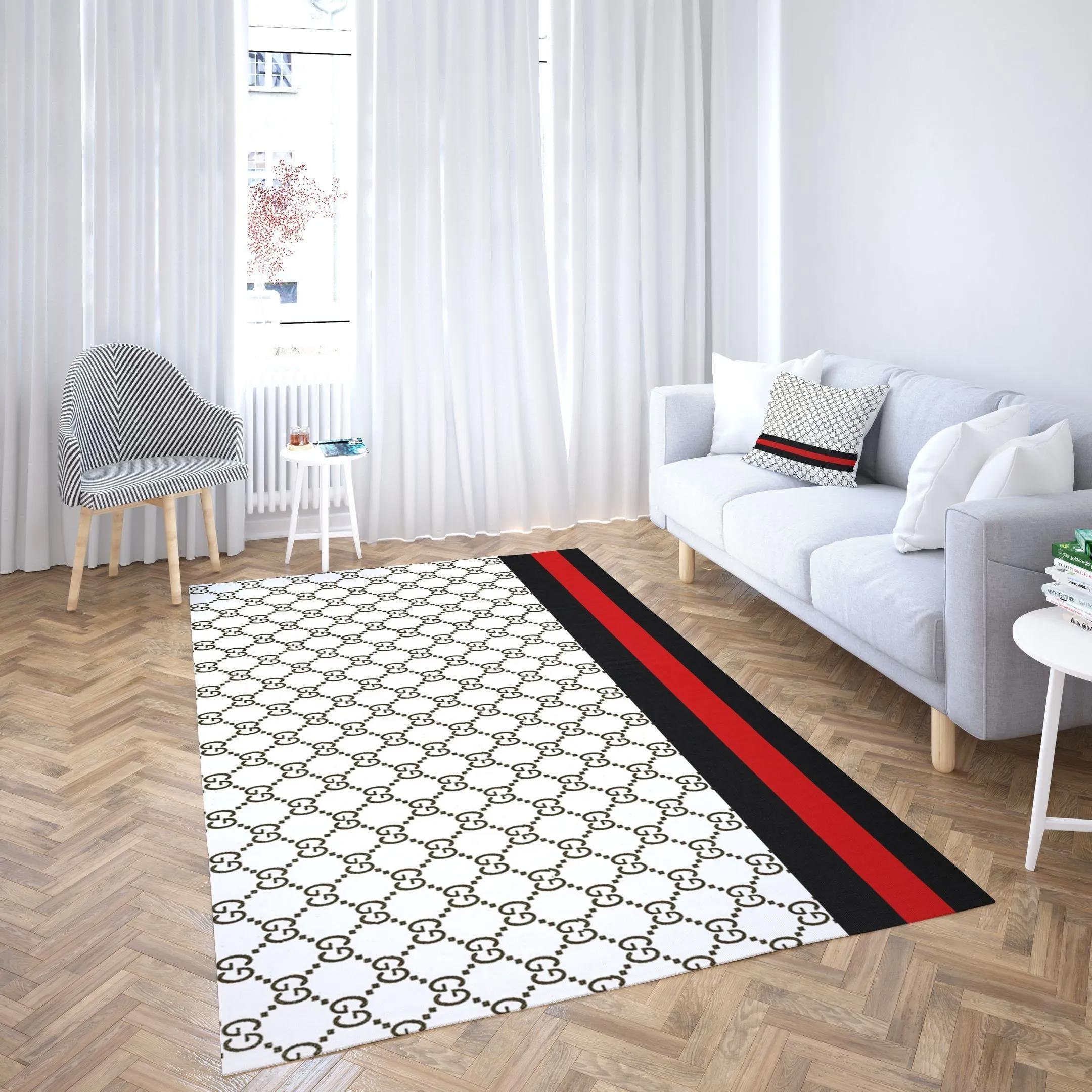 Gucci white logo type 53. Upgrade Your Living Room with Luxury Home Decor: Area Carpets, Floor Decor, Door Mats, and Hot Gift Items with style a High-End Fashion Brand Rectangle Rug