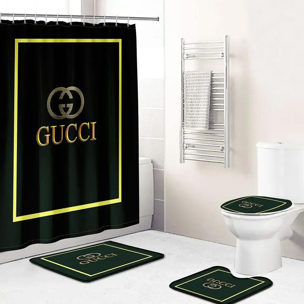 Gucci yellow and black full bathroom set luxury fashion brand home decor hypebeast bath mat Bathroom Set