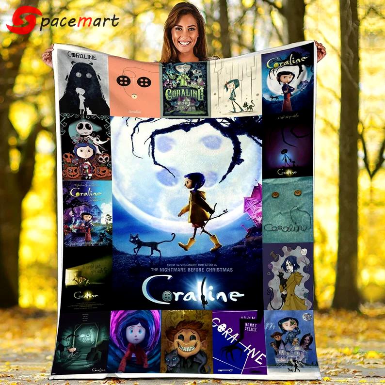 Halloween decorations coraline e o mundo secreto fleece blanket, coraline blanket, halloween gifts, birthday gifts for kids, christmas gifts Quilt Blanket