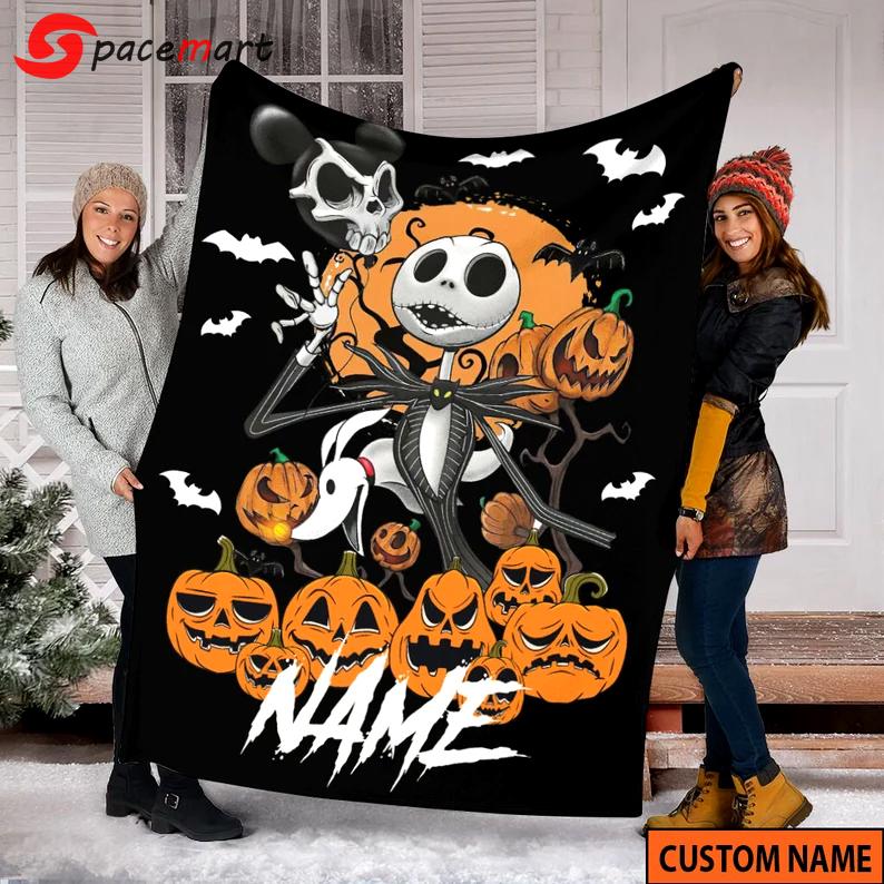 Halloween decorations custom name halloween jack skellington fleece blanket, nightmare before christmas blanket, jack nightmare hhalloween decor home halloween, Quilt Blanket