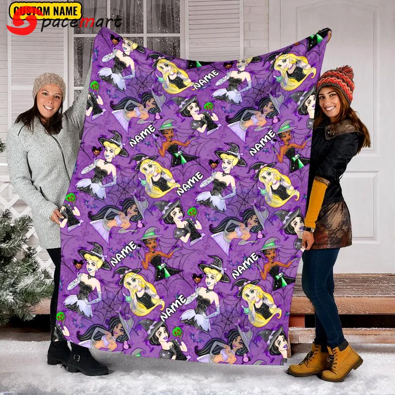 Halloween decorations custom name witch princess blanket, princess blanket, halloween witch, christmas gift, blanket with name anniversary gift snow white blanket Quilt Blanket