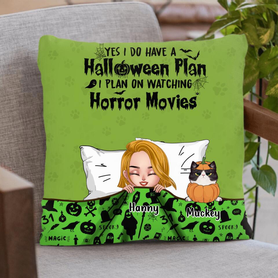 Halloween decorations custom personalized sleeping girl pillow cover & fleece/ quilt blanket – halloween gift for girl/ dog, cat lover with upto pets – yes i do have a halloween plan Quilt Blanket