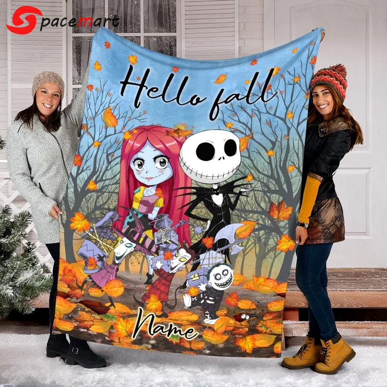 Halloween decorations fall season jack skellington blanket, custom name jack halloween blanket, the nightmare before christmas fleece mink sherpa , home decor Quilt Blanket