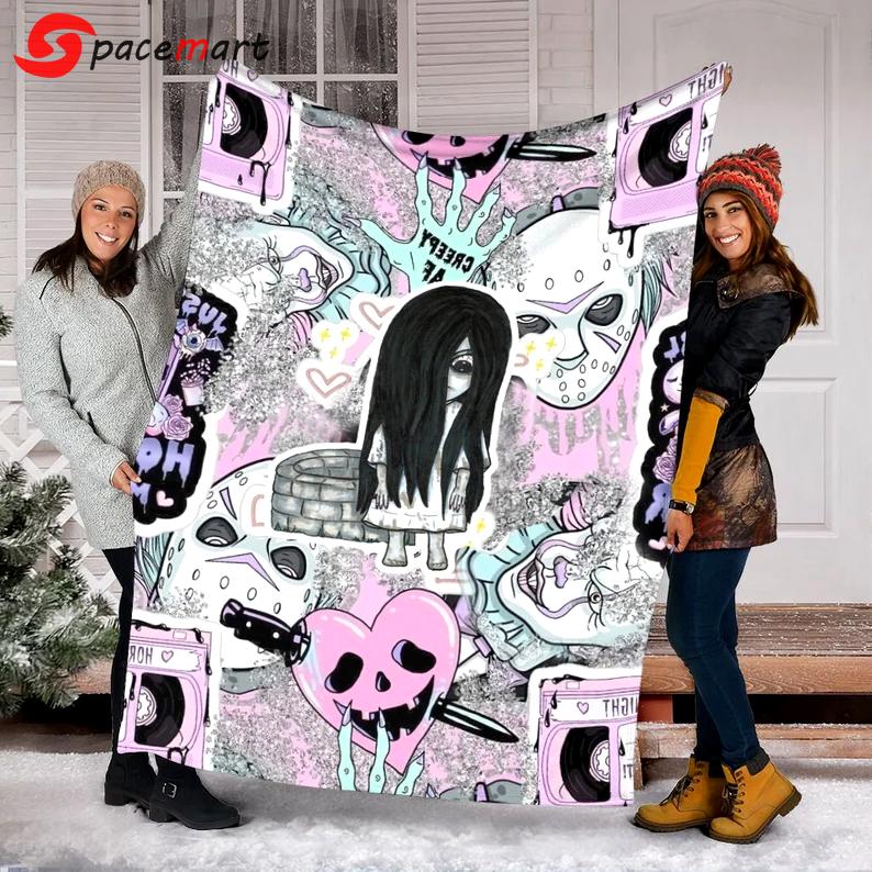 Halloween decorations halloween characters blanket, halloween movies blanket, floral halloween blanket, halloween fleece blanket, creepy halloween blanket Quilt Blanket