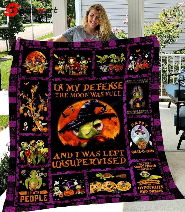 Halloween decorations halloween in my defense the moon was full and i was left unsupervised turtle quilt blanket Quilt Blanket