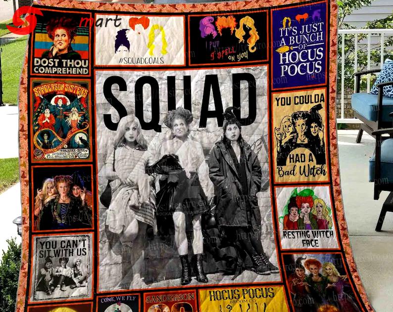 Halloween decorations hocus pocus fleece blanket, sanderson sister blanket, hocus pocus squad blanket, horror movie blanket, halloween gifts, christmas gifts Quilt Blanket