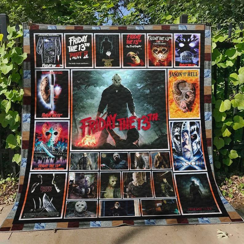 Halloween decorations jason voorhees fleece blanket, friday the 13th blanket, horror movie blanket, horror characters blanket, halloween gifts Quilt Blanket