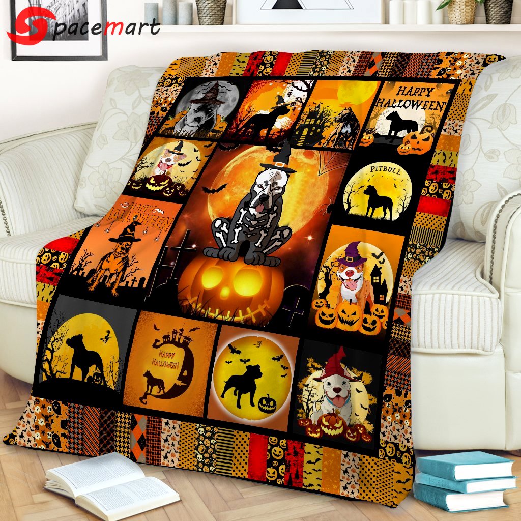 Halloween decorations pit bull halloween all over print #soh-3232 3d quilt blanket Quilt Blanket