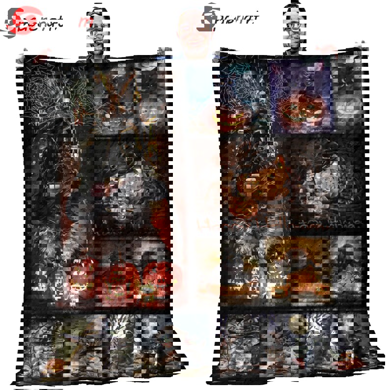 Halloween decorations pumpkin quilt - black cat halloween with scary pumpkin spooky house quilt - gifts for pumpkin lovers Quilt Blanket