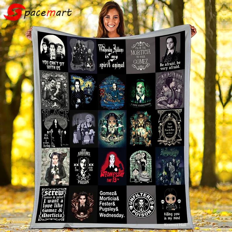 Halloween decorations the addams family fleece blanket, wednesday addams blanket, horror movie blanket, halloween gifts, christmas gifts, birthday gifts Quilt Blanket