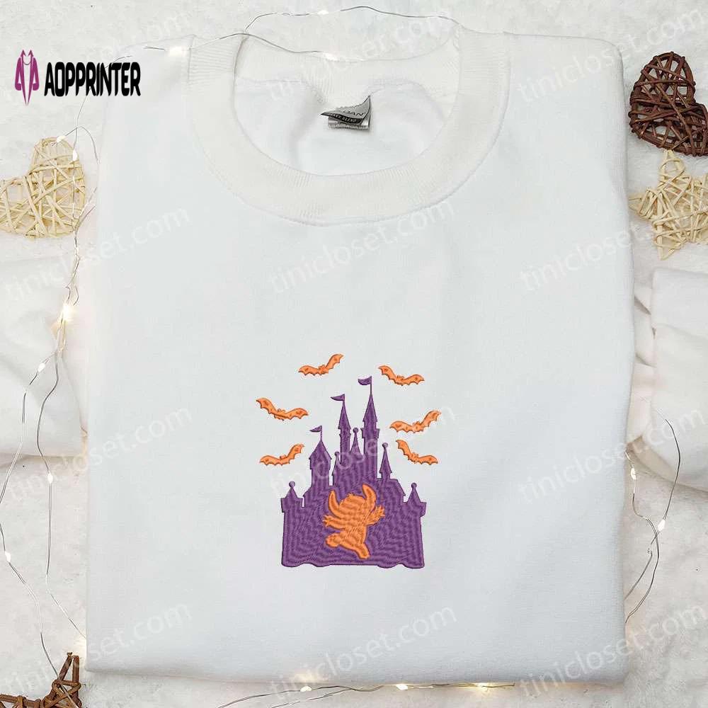 Halloween stitch princess castle sweatshirt: lilo & stitch disney hoodie perfect halloween gifts Embroidered Shirt