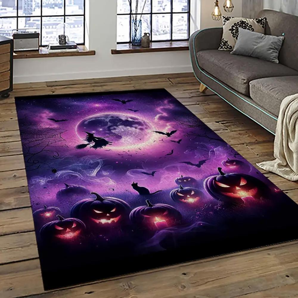 Halloween style pumpkin autumn retangle carpet area rug home decor halloween gift hal1 Rectangle Rug