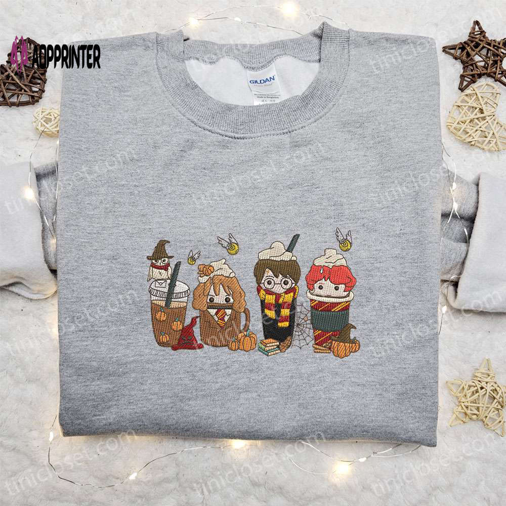 Harry potter coffee latte embroidered shirt: adorable halloween gift for lovers best halloween apparel Embroidered Shirt