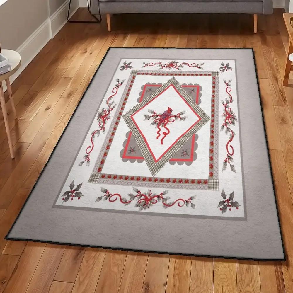 Holiday cardinal gift bedroom rugs, peaceful silver and white holiday cardinal rug Rectangle Rug