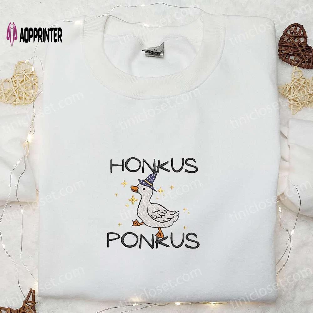 Honkus ponkus: happy waddling halloween witch duck shirt – best gift idea for halloween Embroidered Shirt
