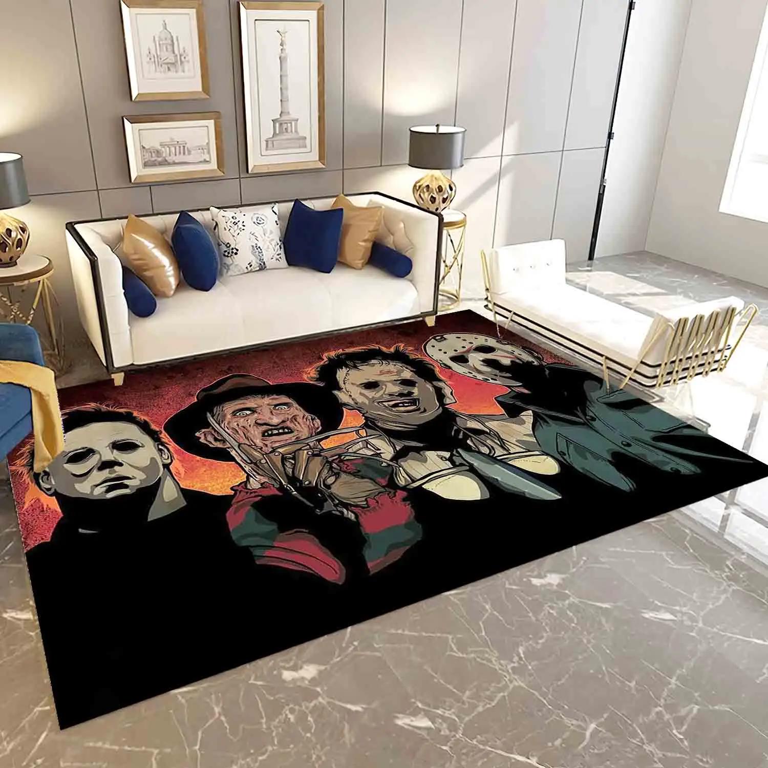 Horror characters area rug michael myers freddy krueger leatherface & jason voorhees living room carpet rug regtangle carpet floor decor home decor Rectangle Rug