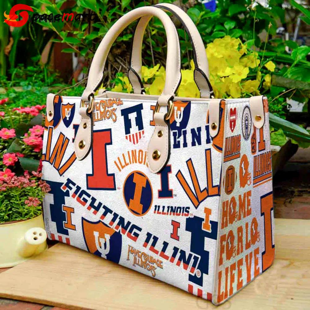 Illinois fighting illini leather handbag gift for women 546 Women Leather Hand Bag