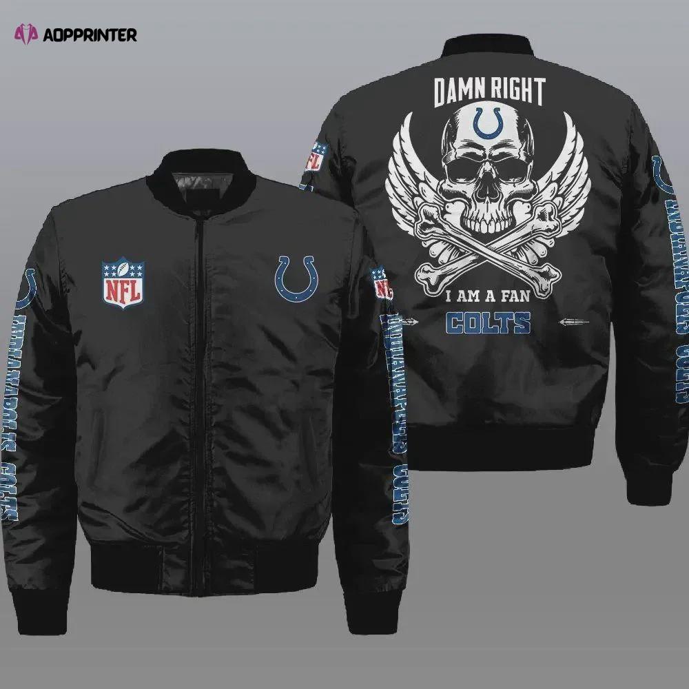 Indianapolis colts wings skull pattern bomber jacket – black Bomber Jacket