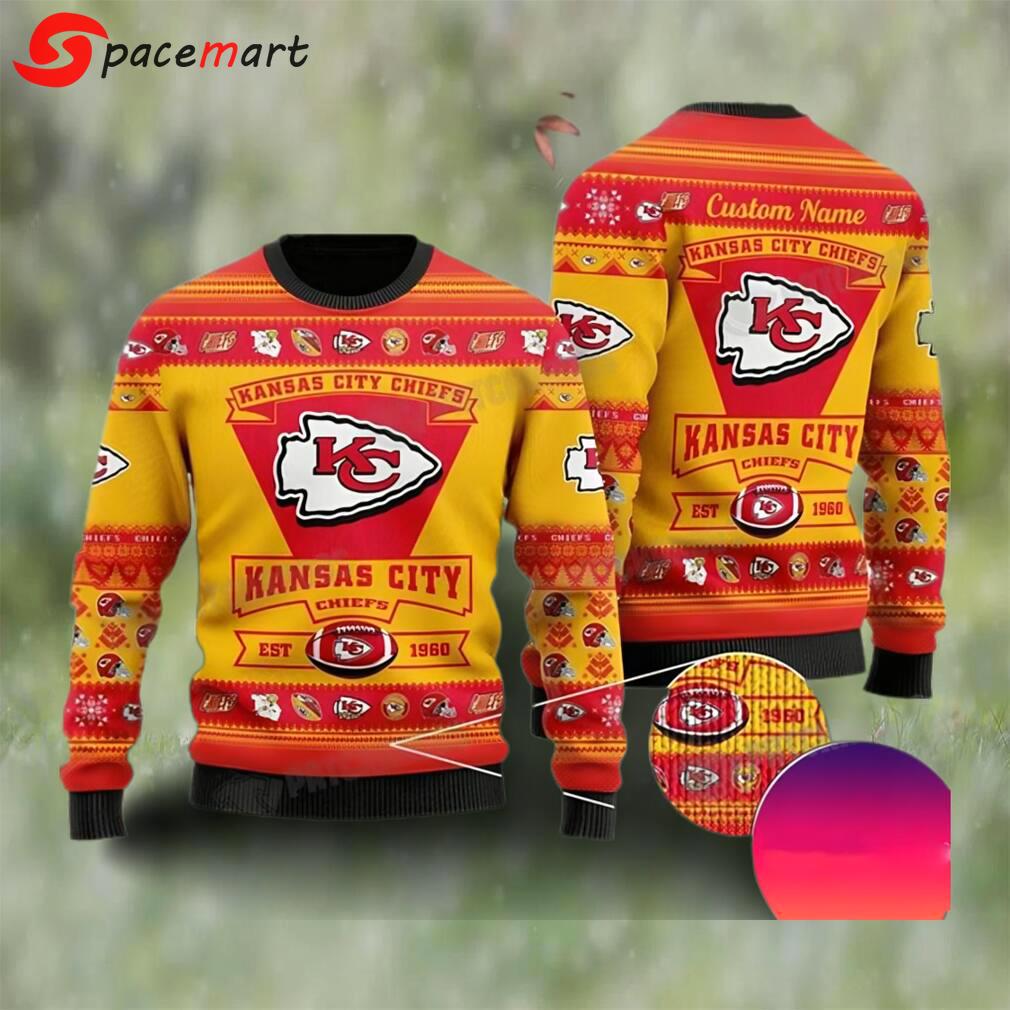 Kansas city football est 1960 personalized ugly christmas sweater nfl chiefs fan gift Christmas Ugly Sweater