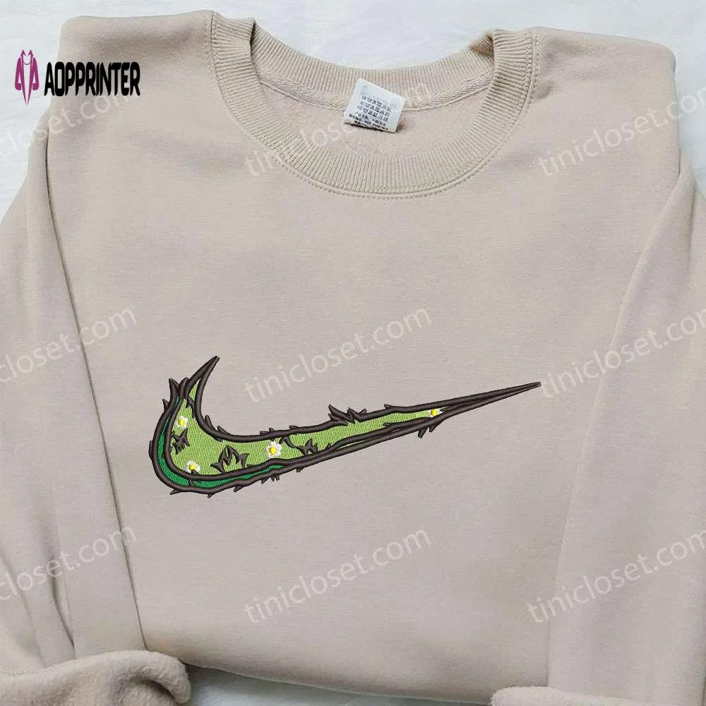 Leaves & flowers x nike swoosh hoodie nike inspired shirt – perfect birthday gift idea Embroidered Shirt