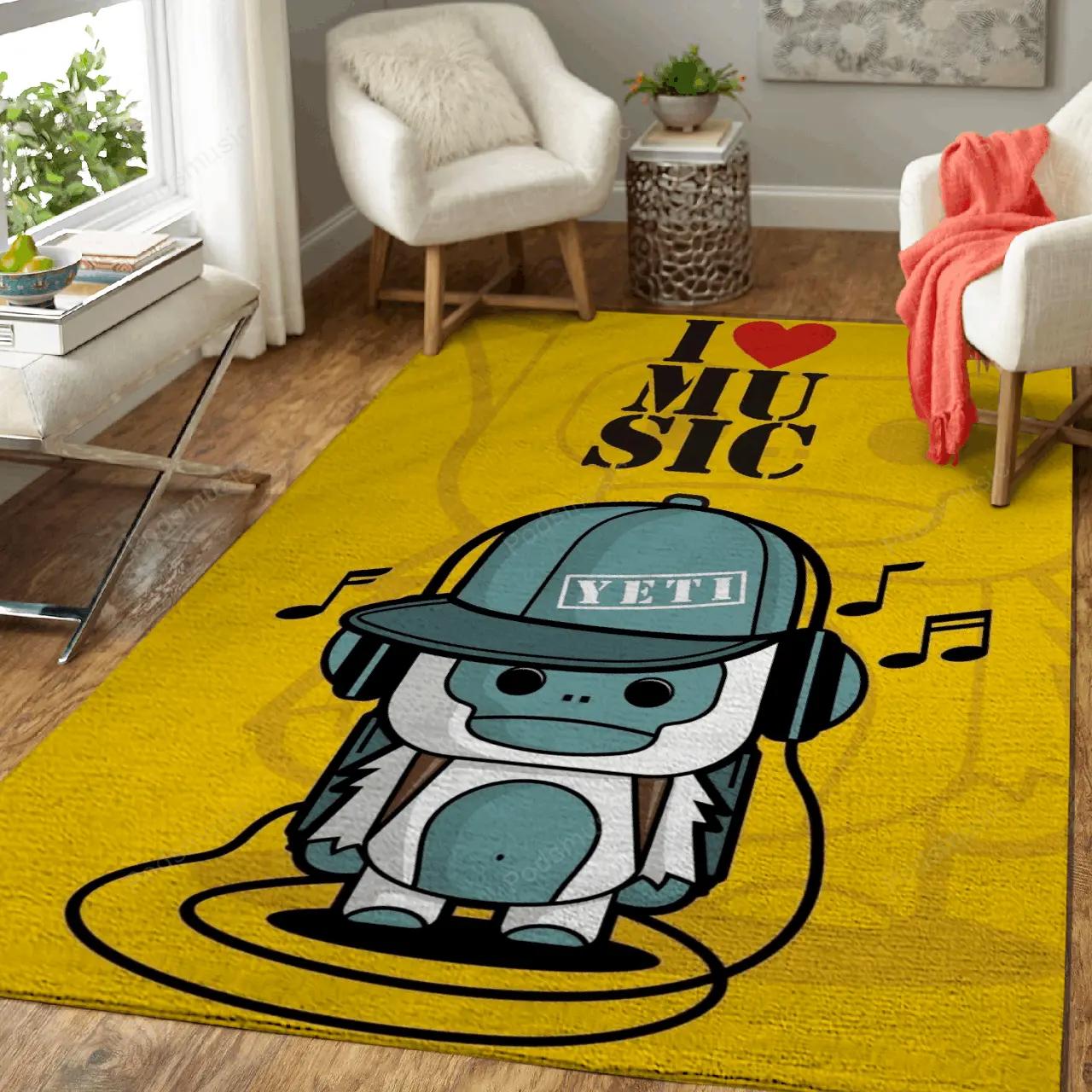 Little yeti i love music mocharobot series art for fans area rug living room carpet rug regtangle carpet floor decor home decor Rectangle Rug
