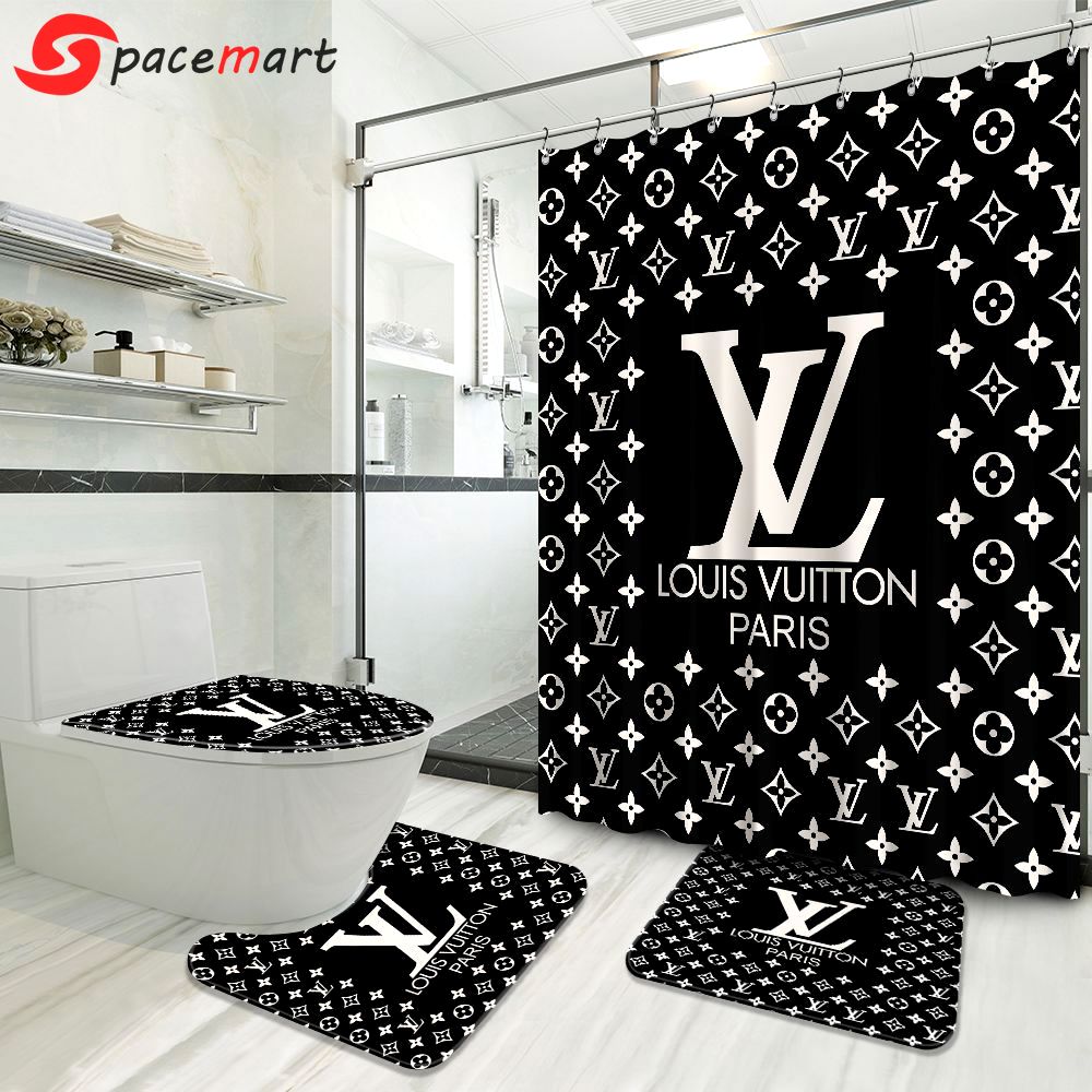 Louis vuitton bathroom set luxury shower curtain waterproof luxury brand hot 2023 78 Bathroom Accessory Sets