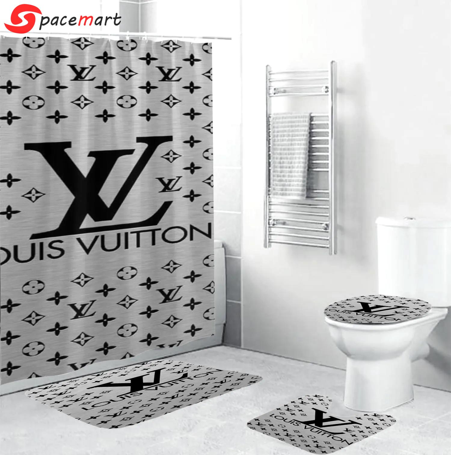 Louis vuitton big logo monogram in grey bathroom set with shower curtain 346 Bathroom Set