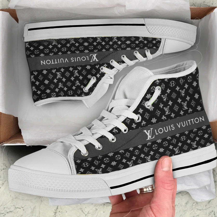 Louis vuitton black high top canvas shoes sneakers hot best lv for men women hot 2023 High Top Canvas Shoes