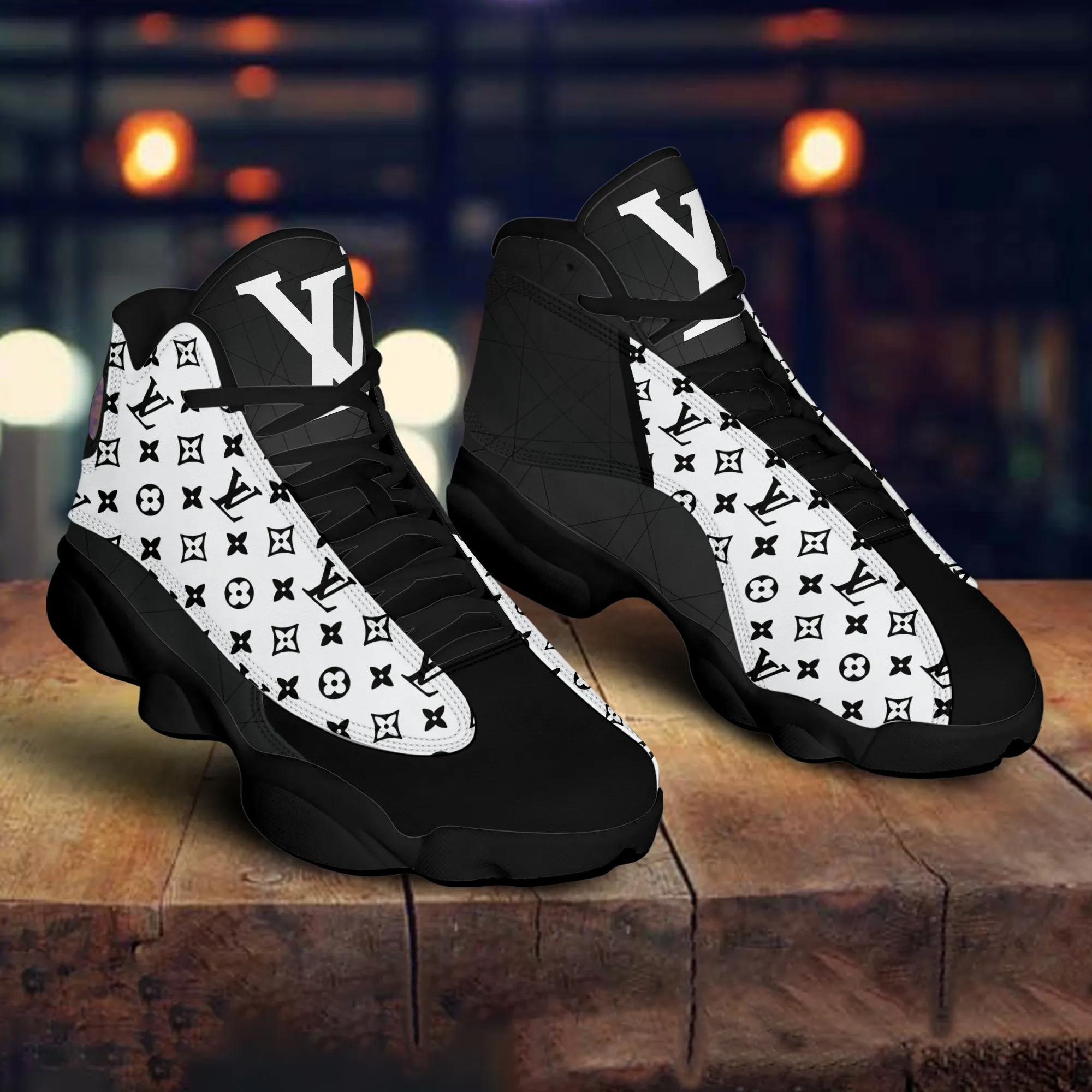 Louis vuitton black white monograms lv Air Jordan 13 For Fans Gifts For Men Women Shoes Sneakers Full Size