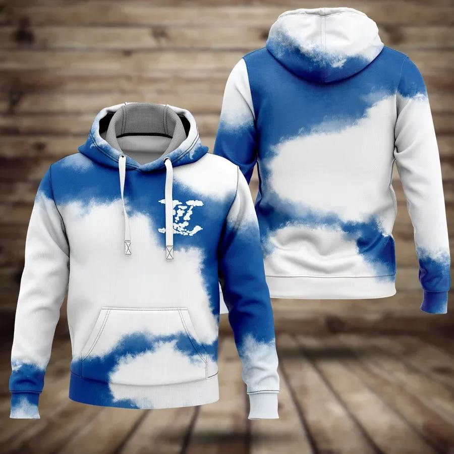 Louis vuitton blue white luxury unisex premium hoodie luxury brand outfit for men women Hoodie 3D