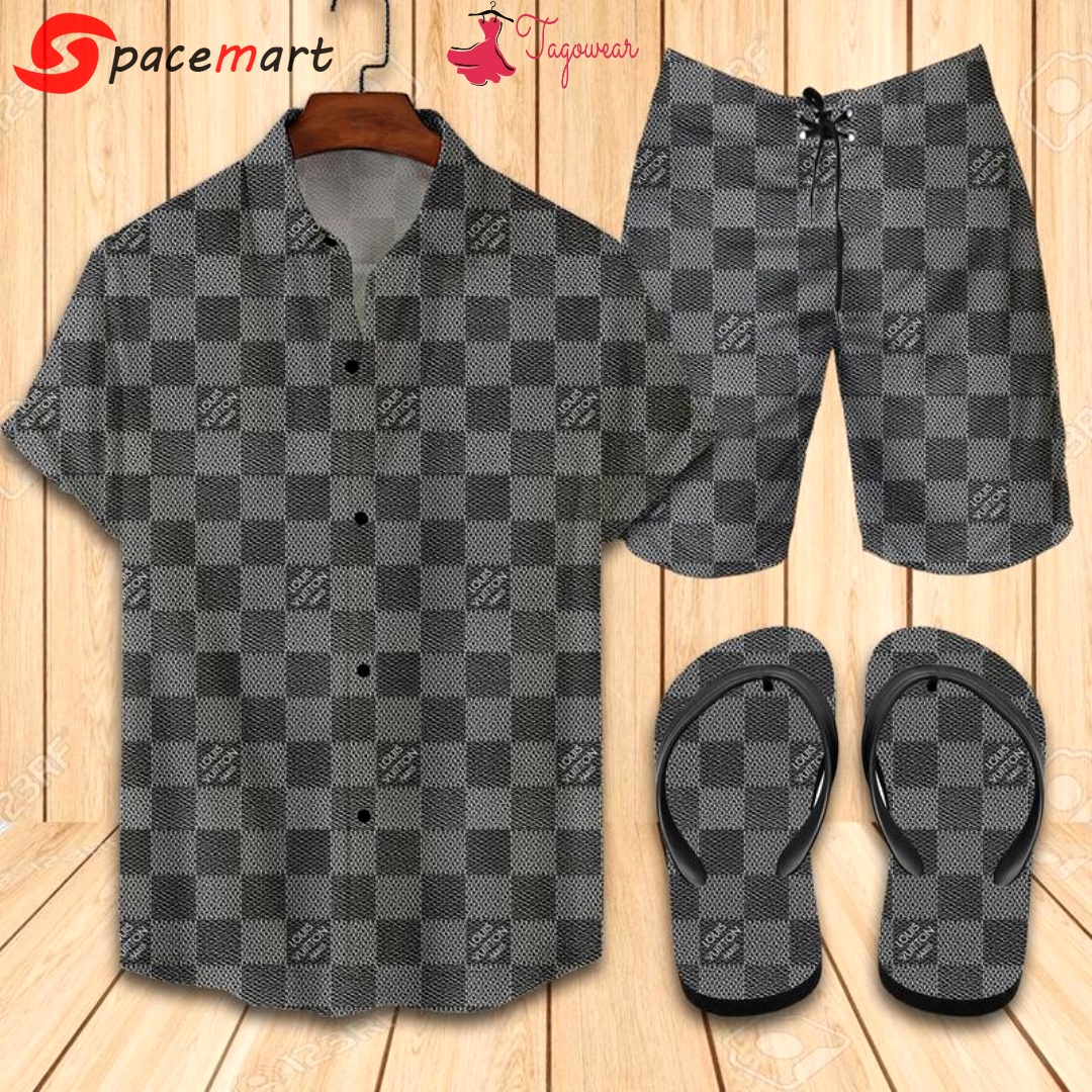 Louis vuitton flip flops and combo hawaiian shirt, beach shorts luxury summer clothes style #263 Hawaii Shirt Shorts & Flip Flops