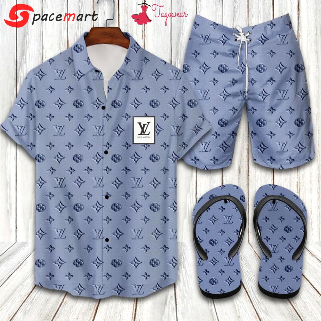 Louis vuitton flip flops and combo hawaiian shirt, beach shorts luxury summer clothes style #383 Hawaii Shirt Shorts & Flip Flops