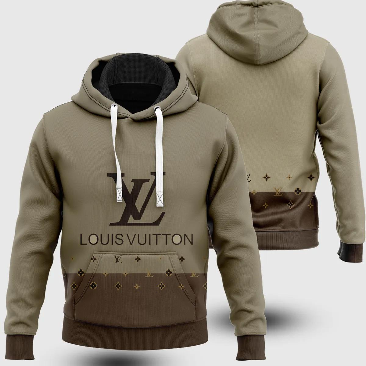 Louis vuitton light grey luxury unisex hoodie luxury brand outfit for men women Hoodie 3D