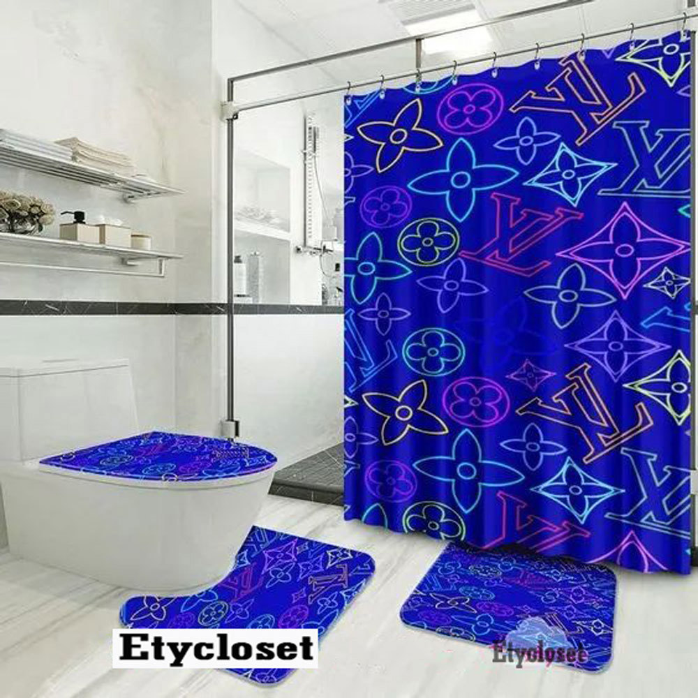 Louis vuitton lv blue bath mat home decor luxury fashion brand bathroom sets hypebeast Bathroom Set