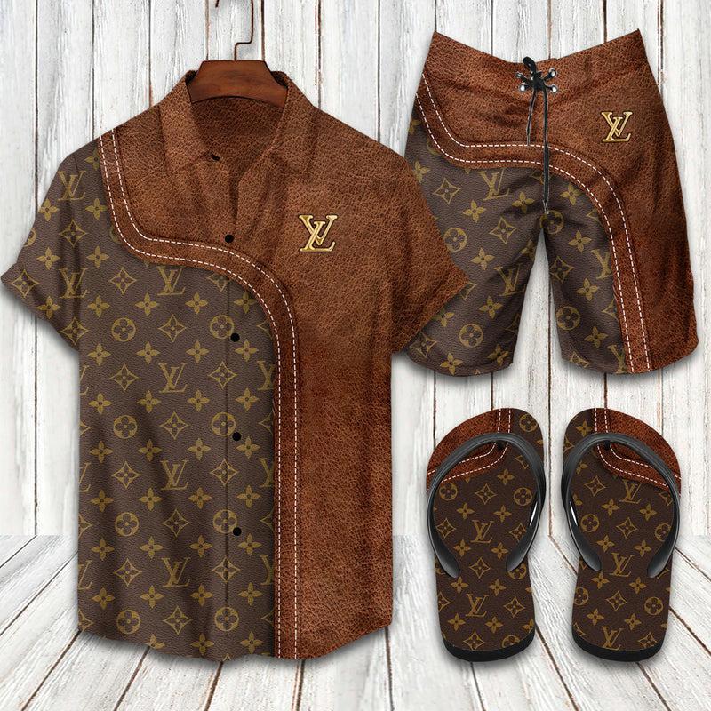 Louis vuitton lv flip flops and combo hawaii shirt shorts luxury brand summer outfit 9 Hawaii Shirt Shorts & Flip Flops